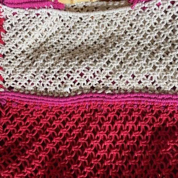 NWOT Free People Macrame Pink and White Tote - Picture 6 of 8
